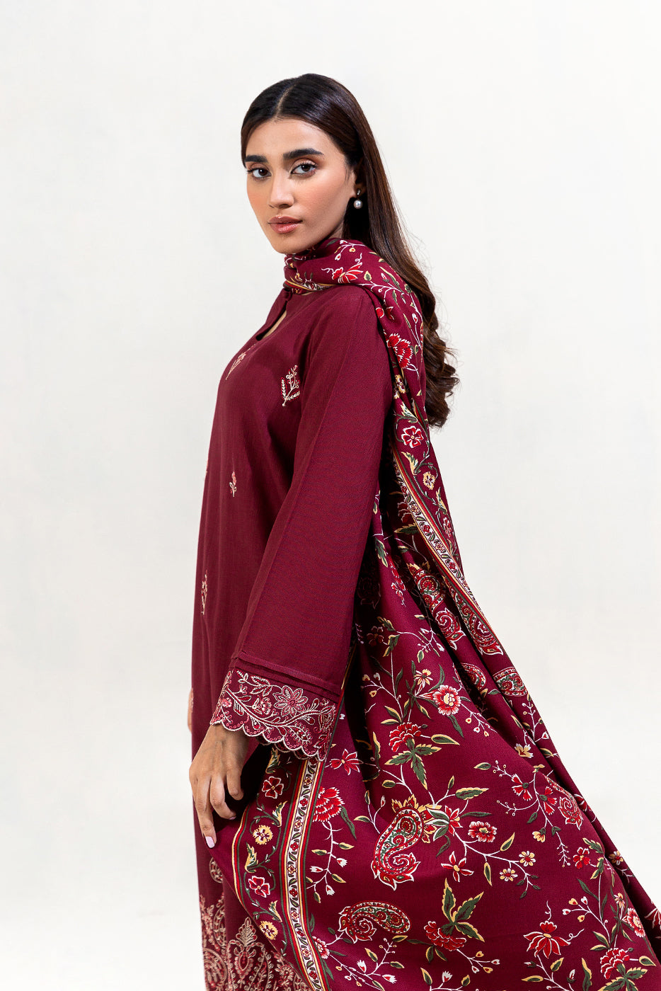 3 Piece Embroidered Khaddar Suit-Mauve Dream (Unstitched)