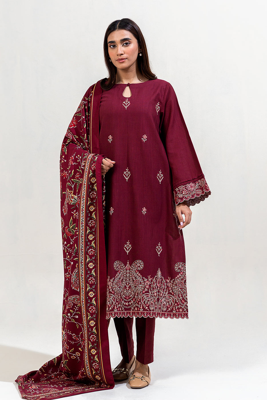 3 Piece Embroidered Khaddar Suit-Mauve Dream (Unstitched)