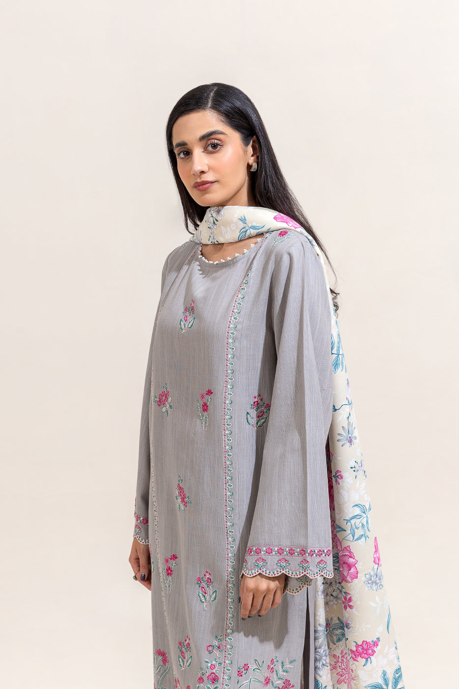 3 Piece Embroidered Khaddar Suit-Cloud Flora (Unstitched)