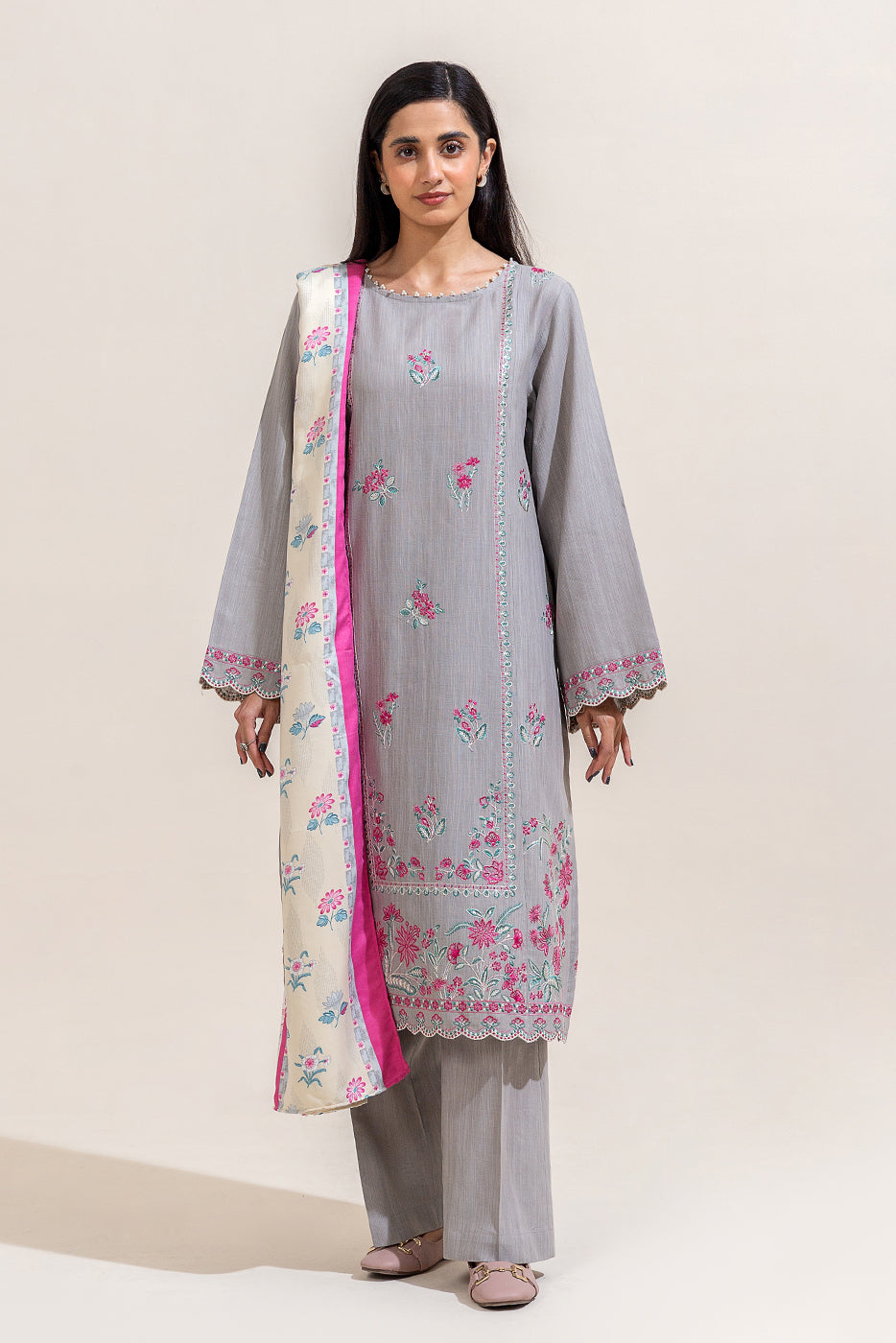 3 Piece Embroidered Khaddar Suit-Cloud Flora (Unstitched)