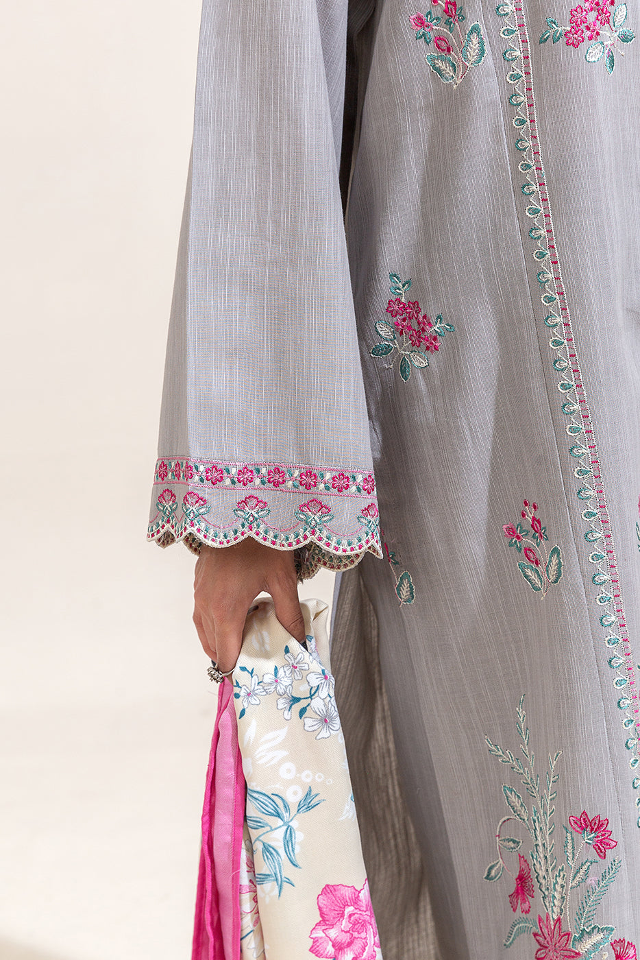 3 Piece Embroidered Khaddar Suit-Cloud Flora (Unstitched)