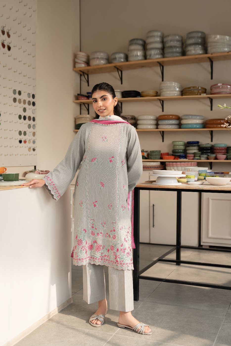 3 Piece Embroidered Khaddar Suit-Cloud Flora (Unstitched)
