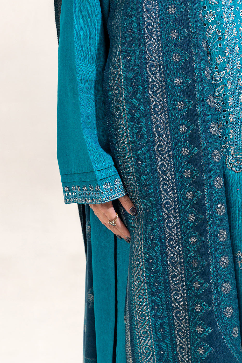 3 Piece Embroidered Khaddar Suit-Cerulean Charm (Unstitched)