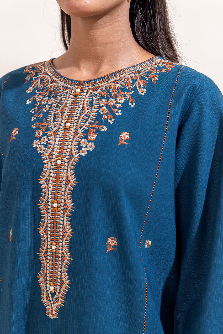 2 Piece Embroidered Khaddar Suit-Blue Bloom (Unstitched)