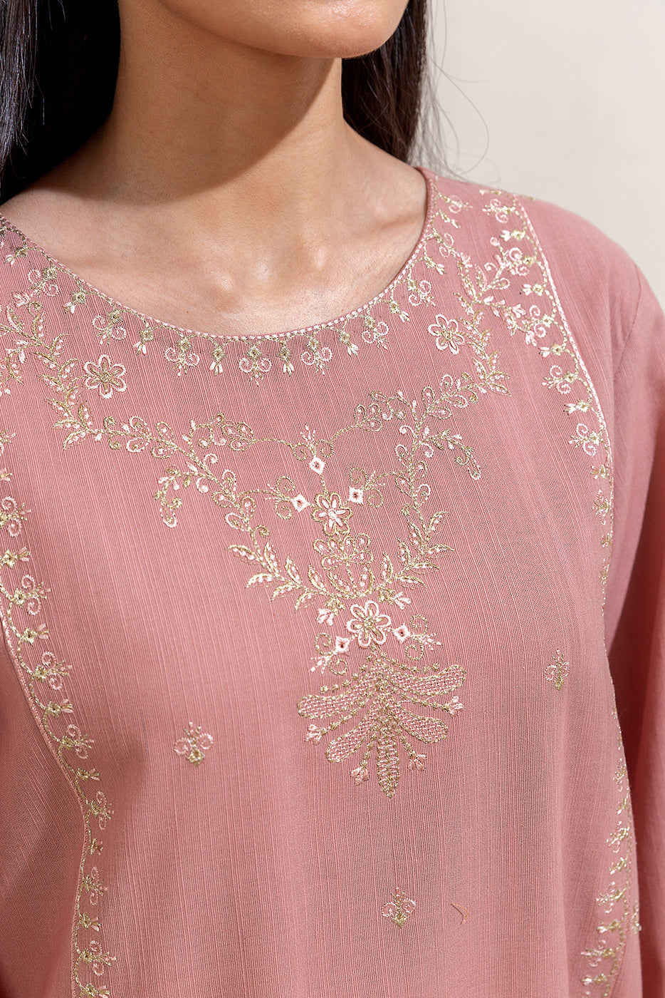 3 Piece Embroidered Khaddar Suit-Rose Pink (Unstitched)