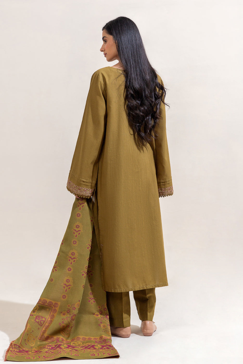 3 Piece Embroidered Khaddar Suit-Moss Fern (Unstitched)