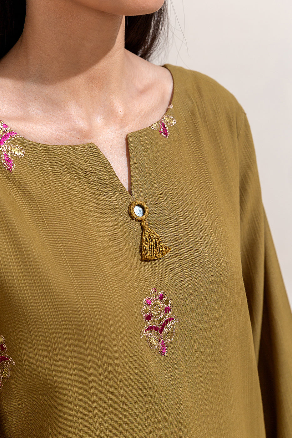 3 Piece Embroidered Khaddar Suit-Moss Fern (Unstitched)