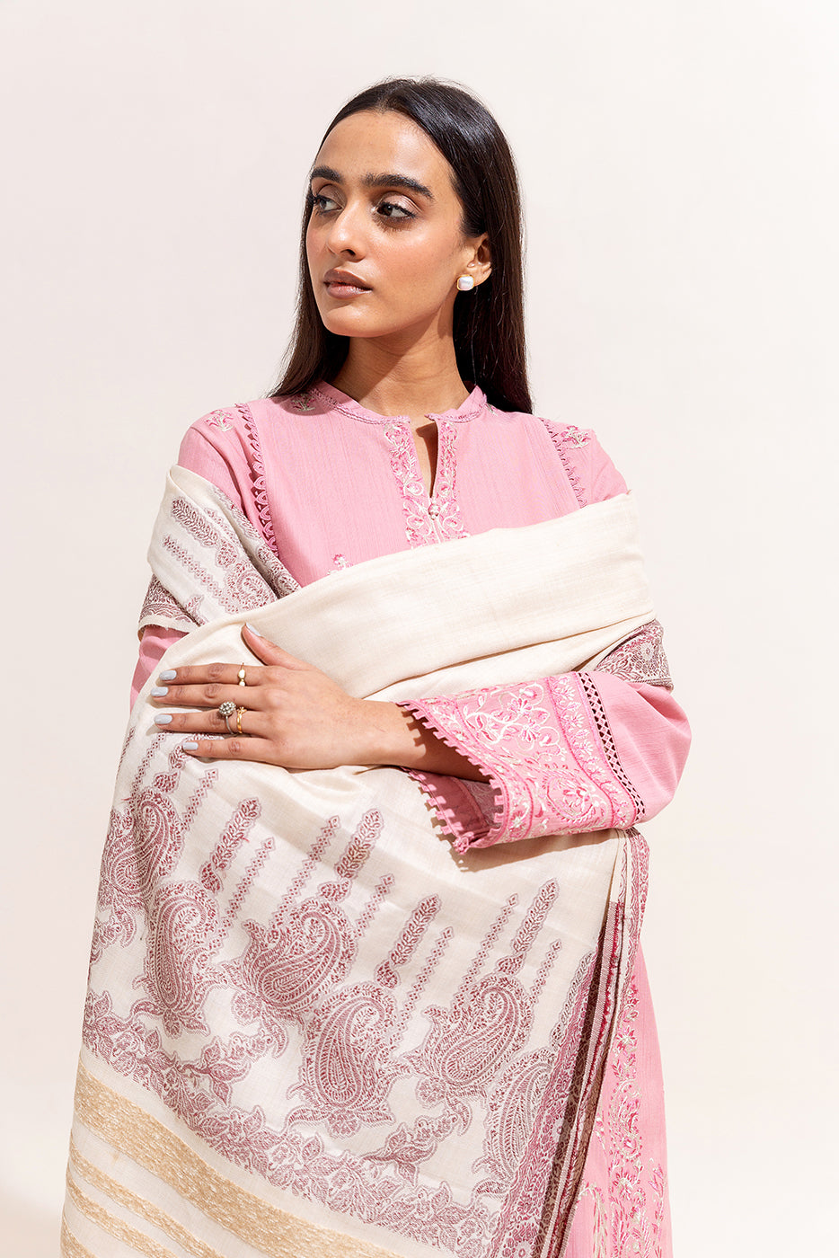 3 Piece Embroidered Khaddar Suit-Imperial Pink (Unstitched)