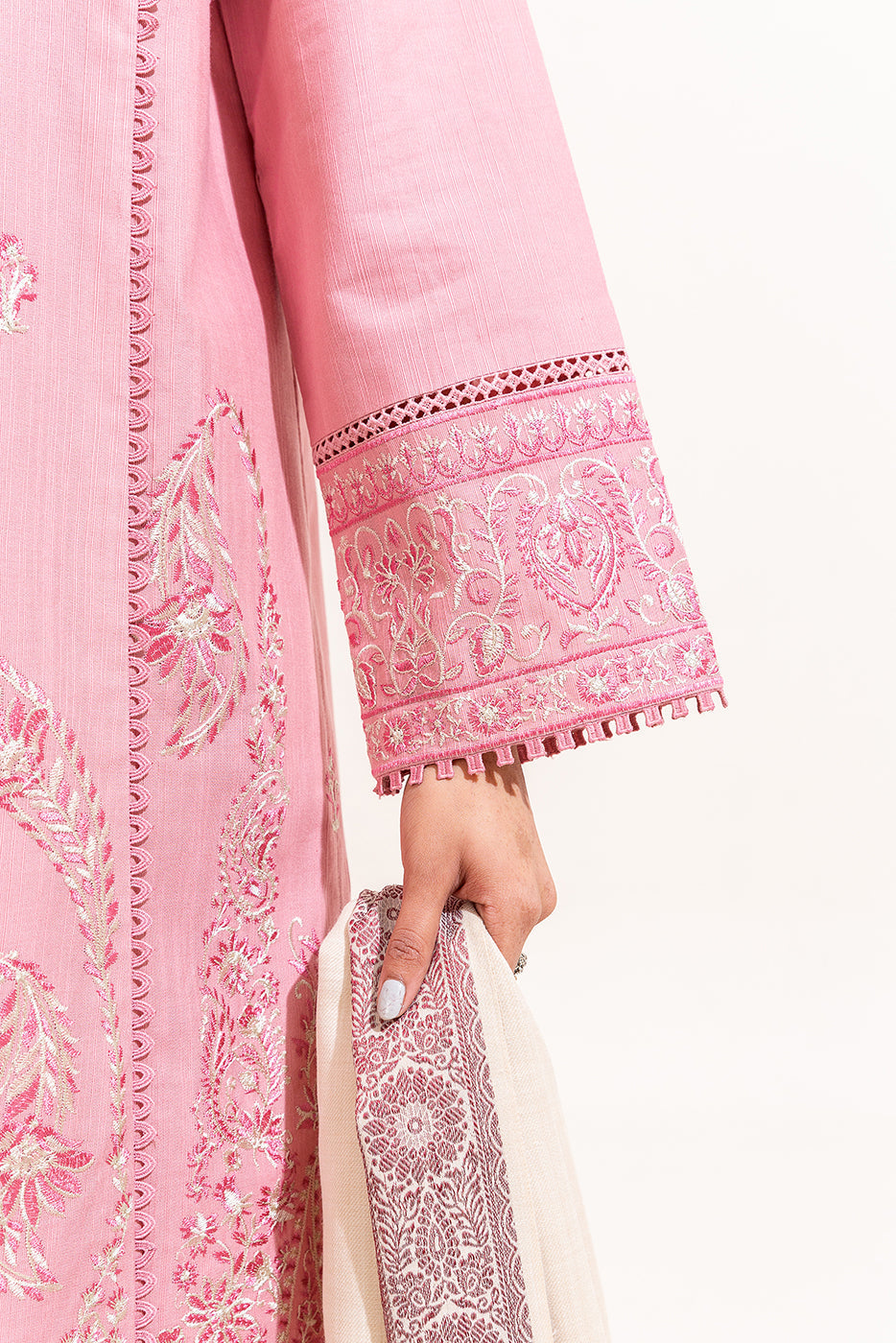 3 Piece Embroidered Khaddar Suit-Imperial Pink (Unstitched)
