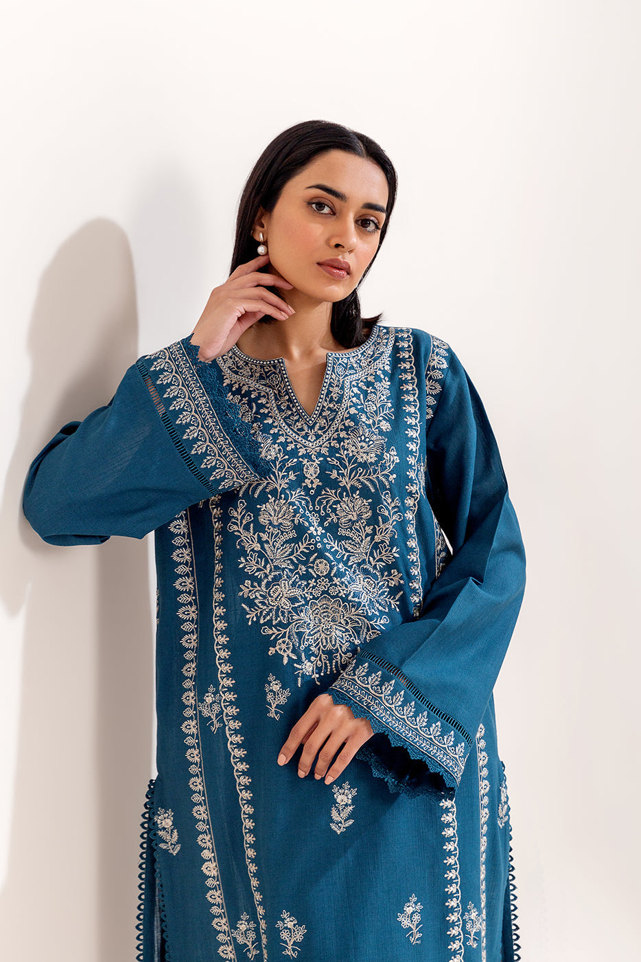 2 Piece Embroidered Khaddar Suit-Turquoise Meadow (Unstitched)