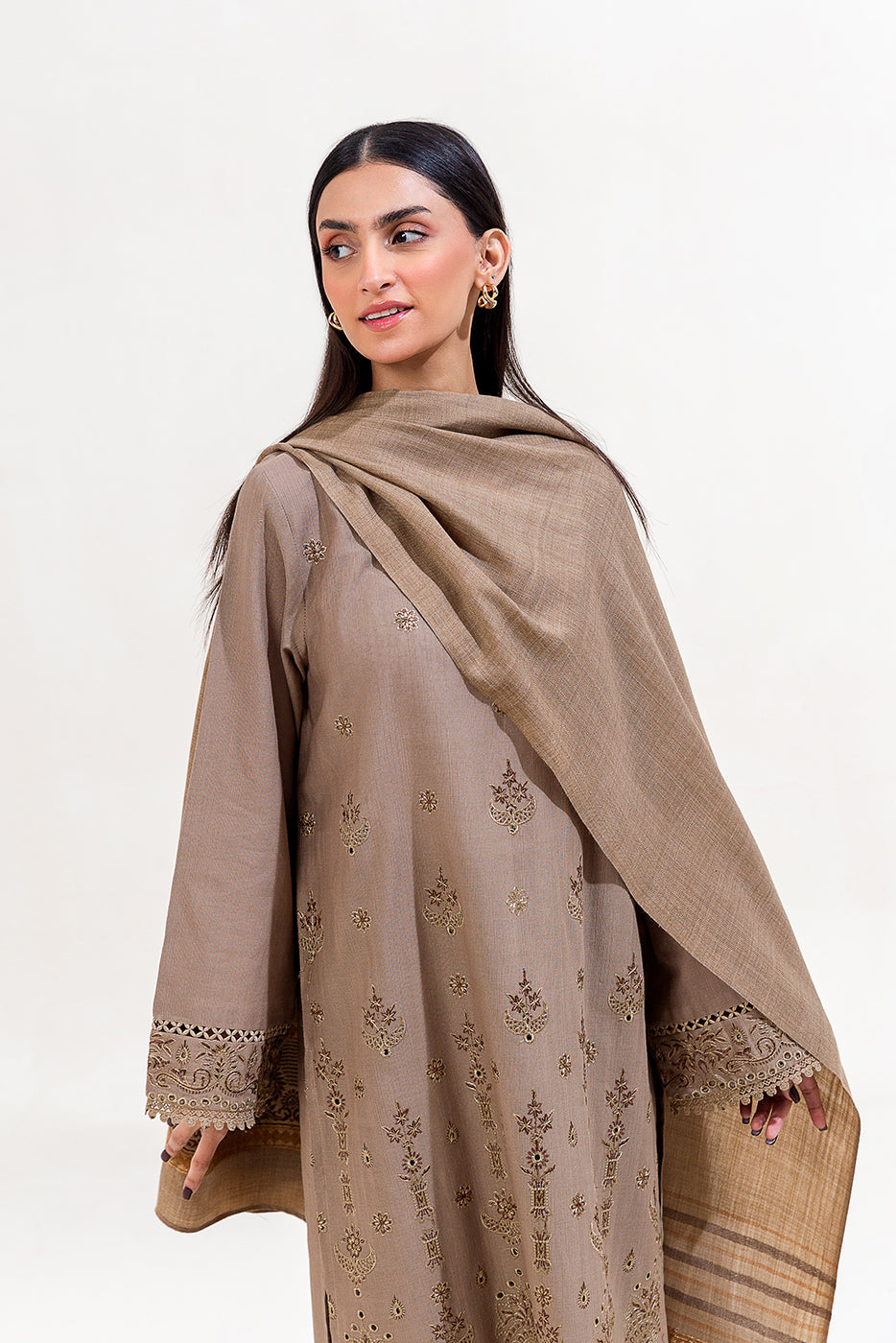 3 Piece Embroidered Khaddar Suit-Slate Tribe (Unstitched)