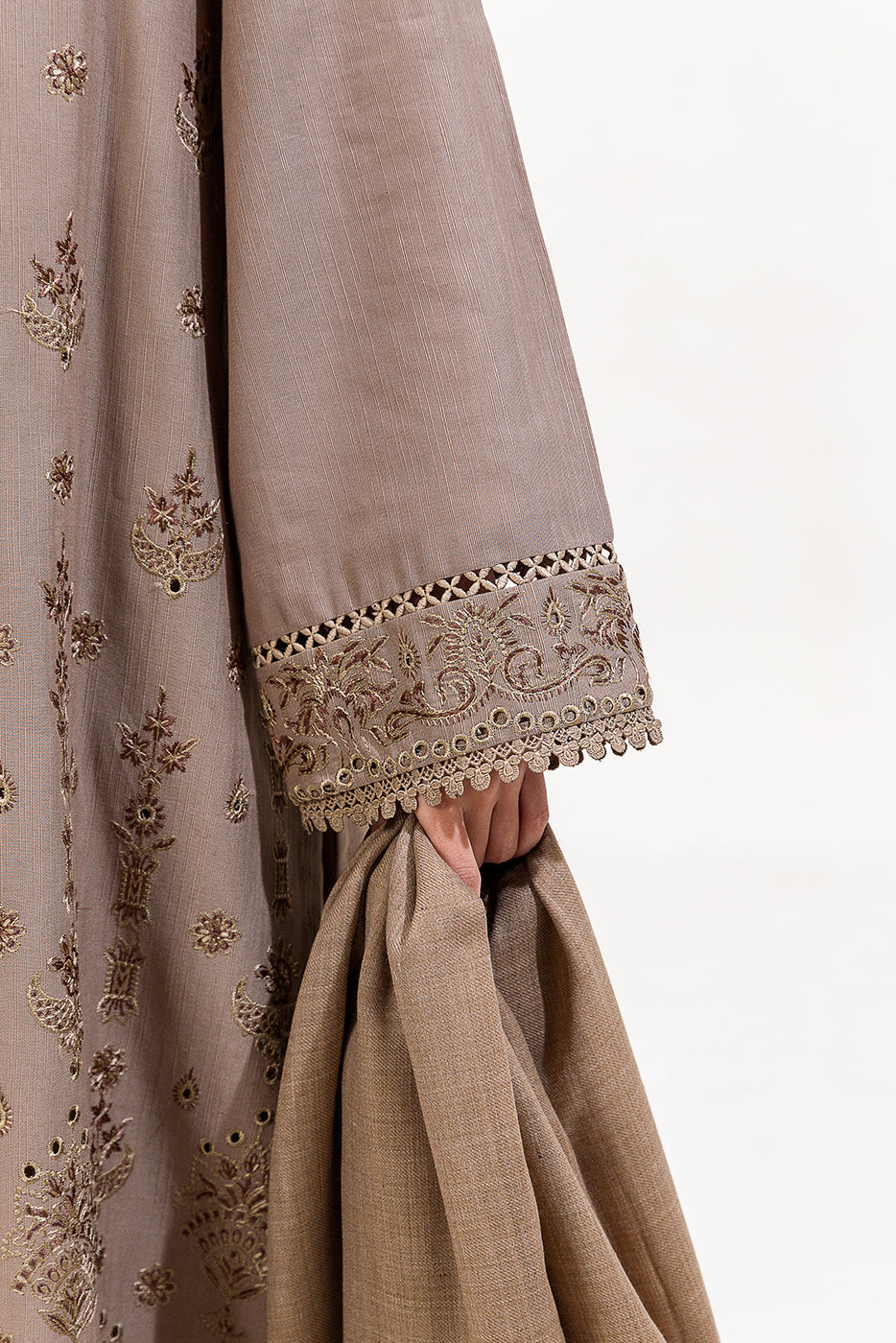 3 Piece Embroidered Khaddar Suit-Slate Tribe (Unstitched)