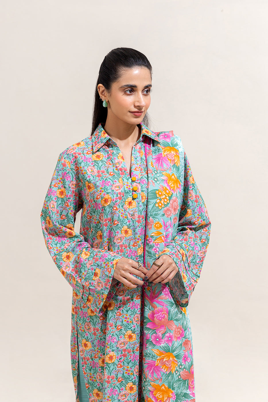 2 Piece Printed Khaddar Suit-Aqua Bloom (Unstitched)