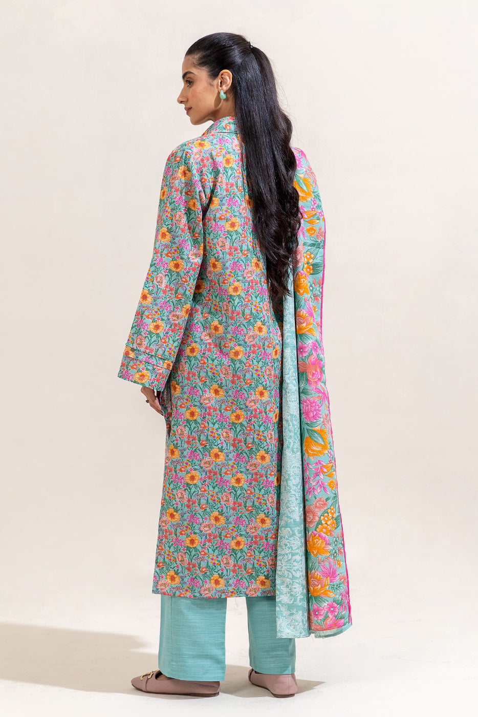 2 Piece Printed Khaddar Suit-Aqua Bloom (Unstitched)