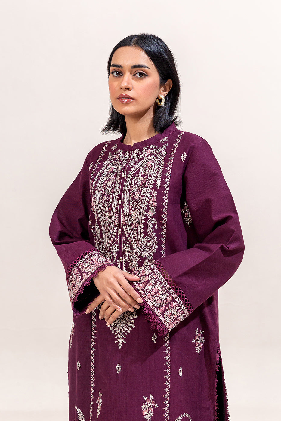 2 Piece Embroidered Khaddar Suit-Raisin Bliss (Unstitched)
