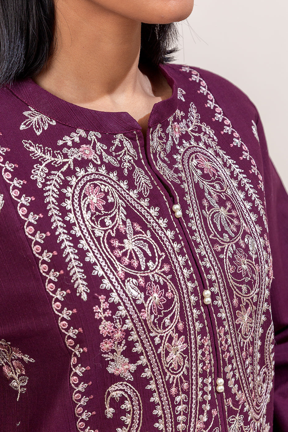 2 Piece Embroidered Khaddar Suit-Raisin Bliss (Unstitched)