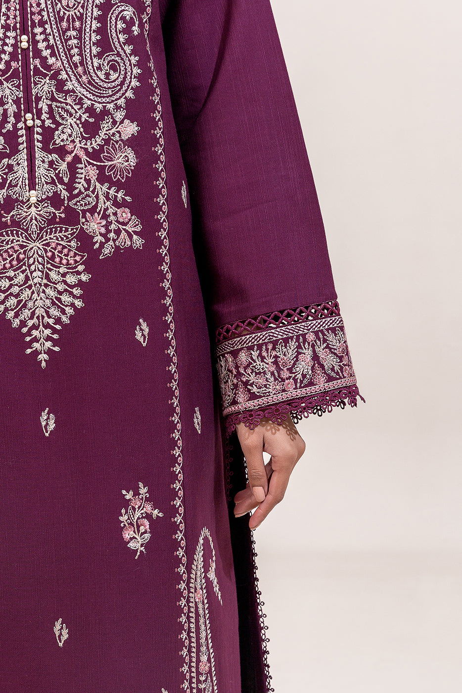 2 Piece Embroidered Khaddar Suit-Raisin Bliss (Unstitched)