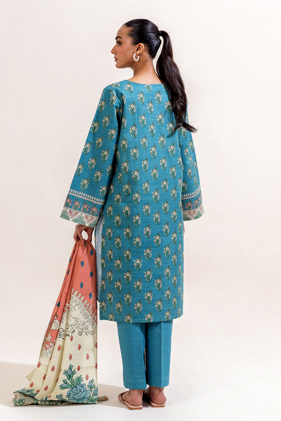 3 Piece Printed Khaddar Suit-Mediterranian Tide (Unstitched)