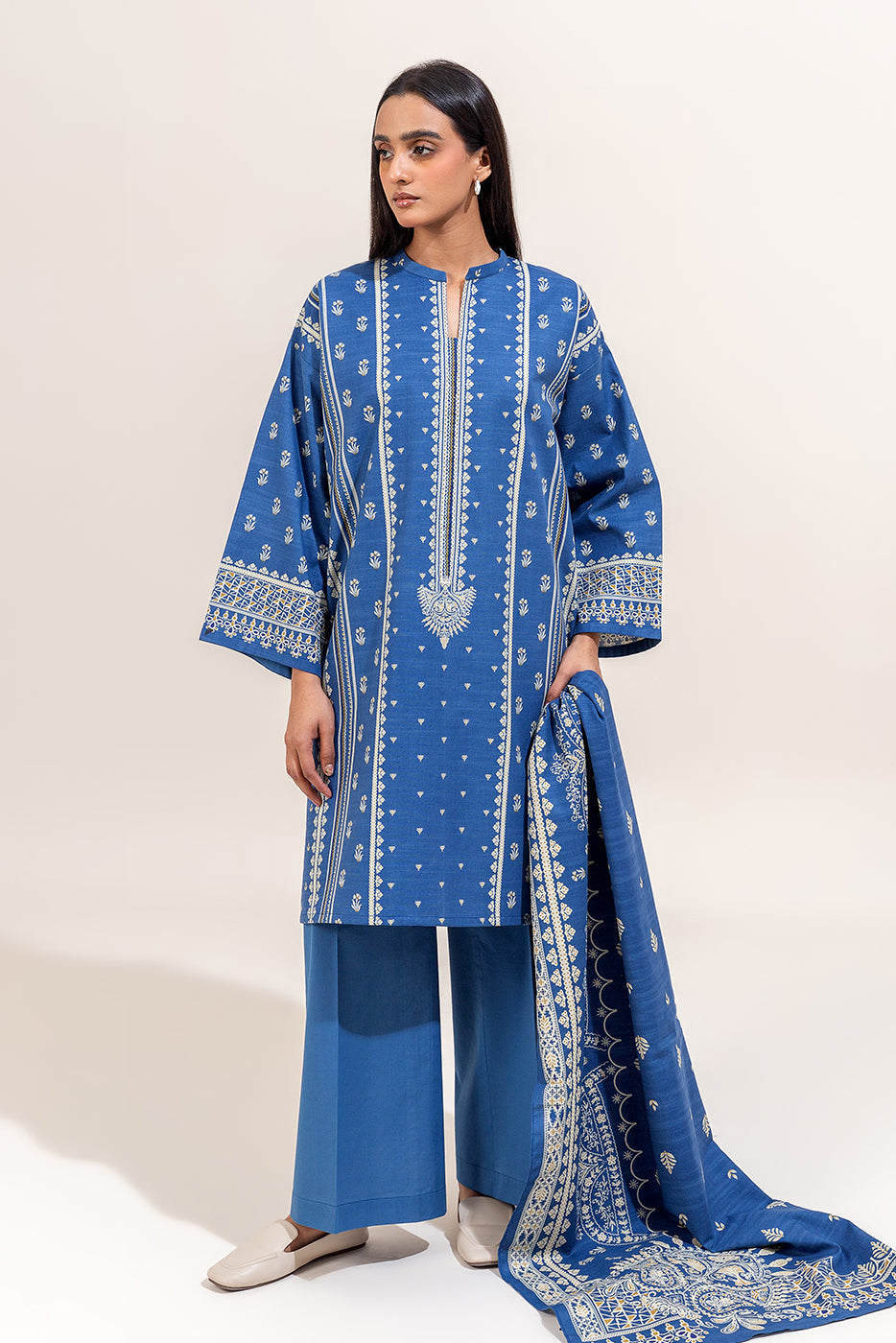 3 Piece Printed Khaddar Suit-Azure Verve (Unstitched)