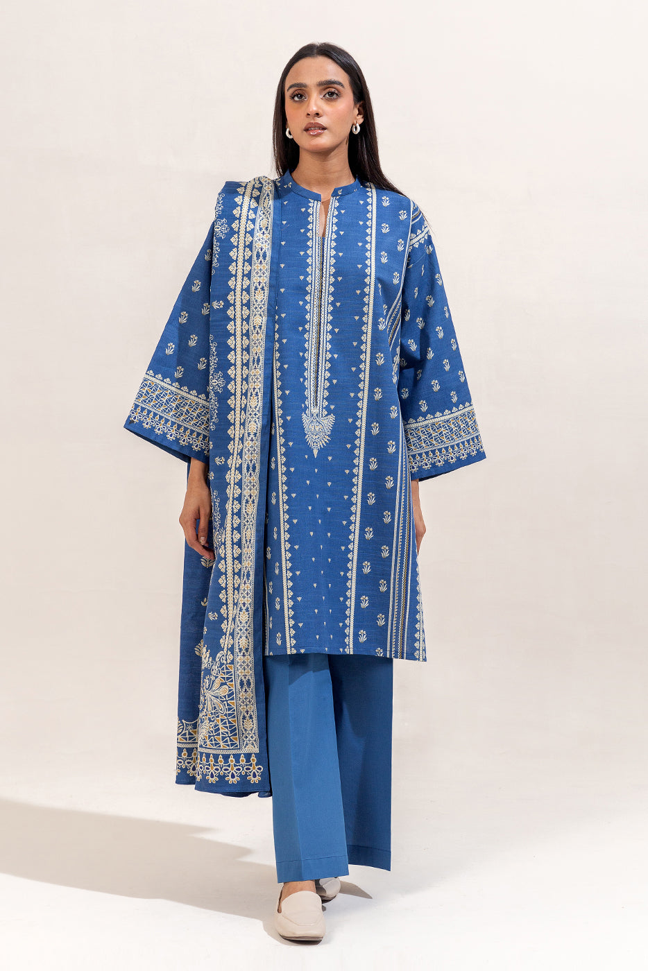 3 Piece Printed Khaddar Suit-Azure Verve (Unstitched)