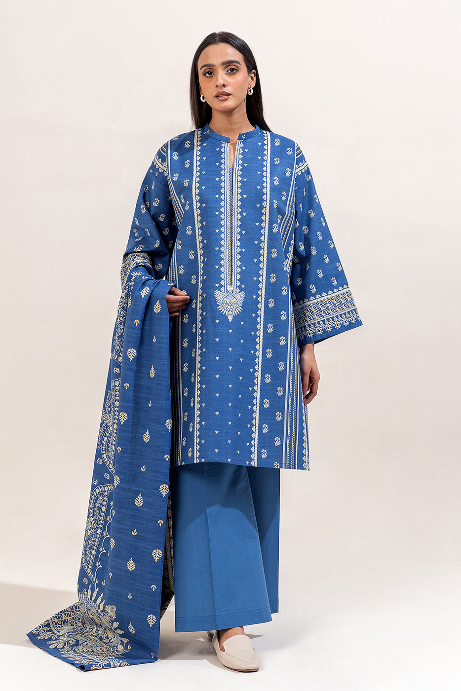 3 Piece Printed Khaddar Suit-Azure Verve (Unstitched)