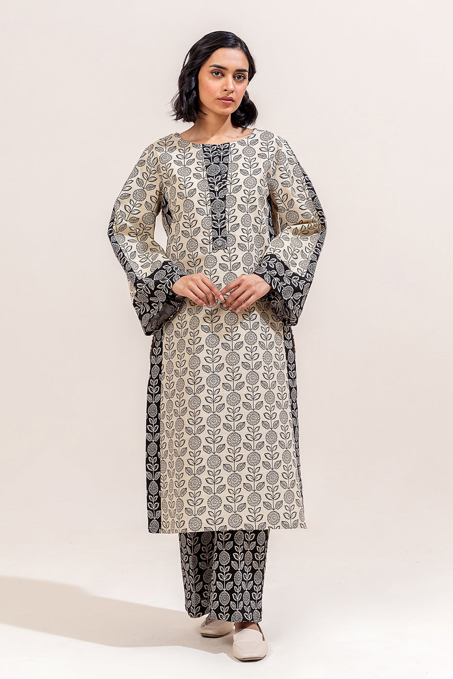 2 Piece Printed Khaddar Suit-Dusky \Beige (Unstitched)