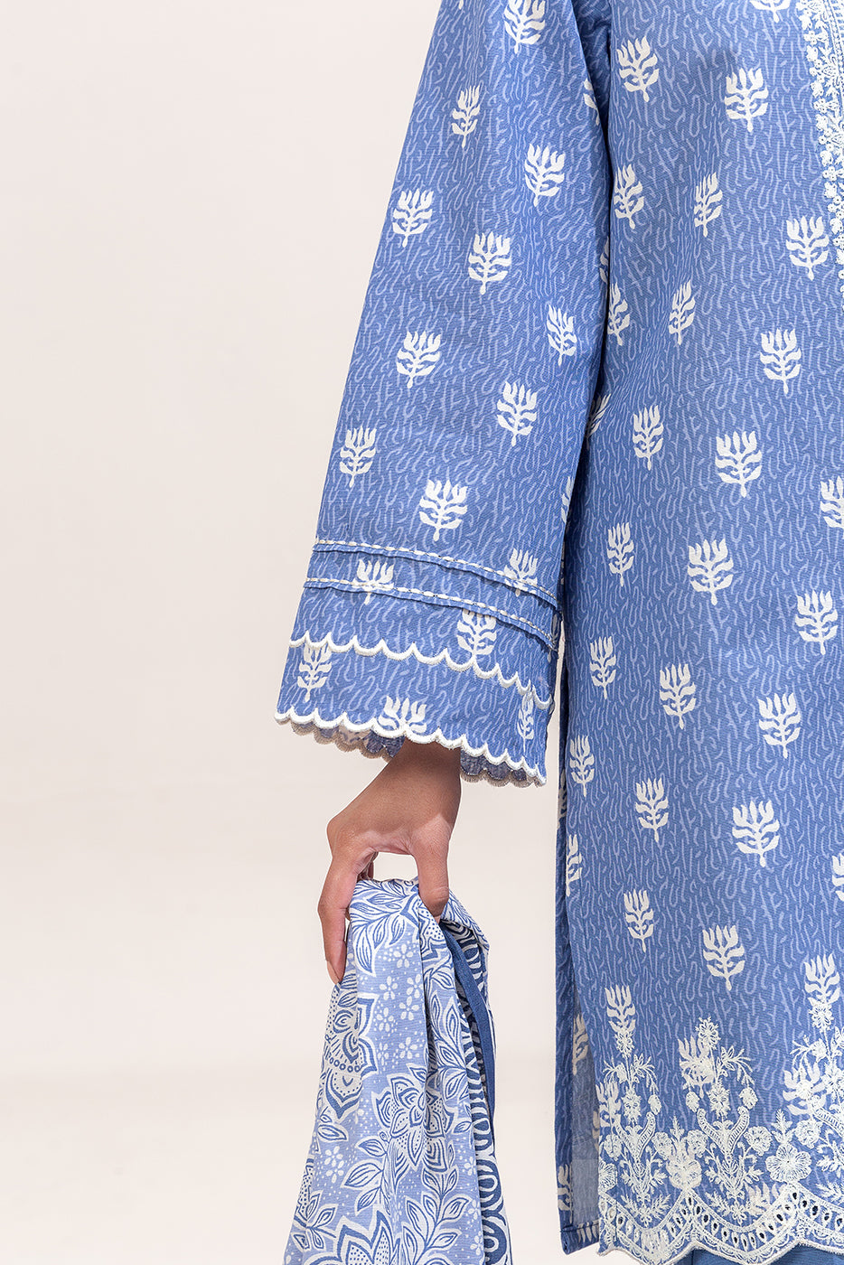 3 Piece Embroidered Khaddar Suit-Cerulean Musk (Unstitched)