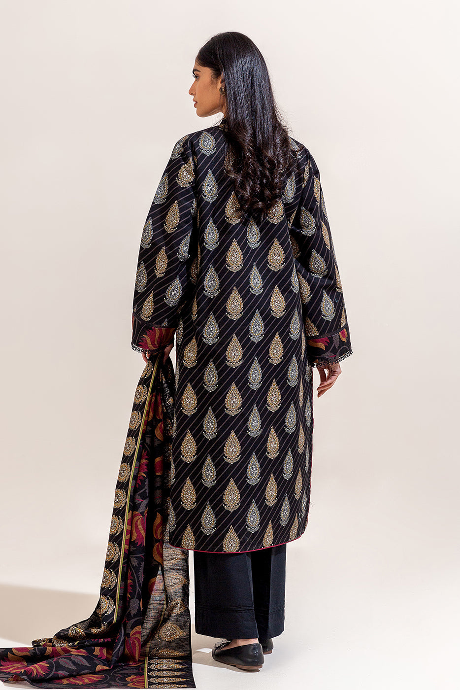 3 Piece Embroidered Khaddar Suit-Raven Noir (Unstitched)