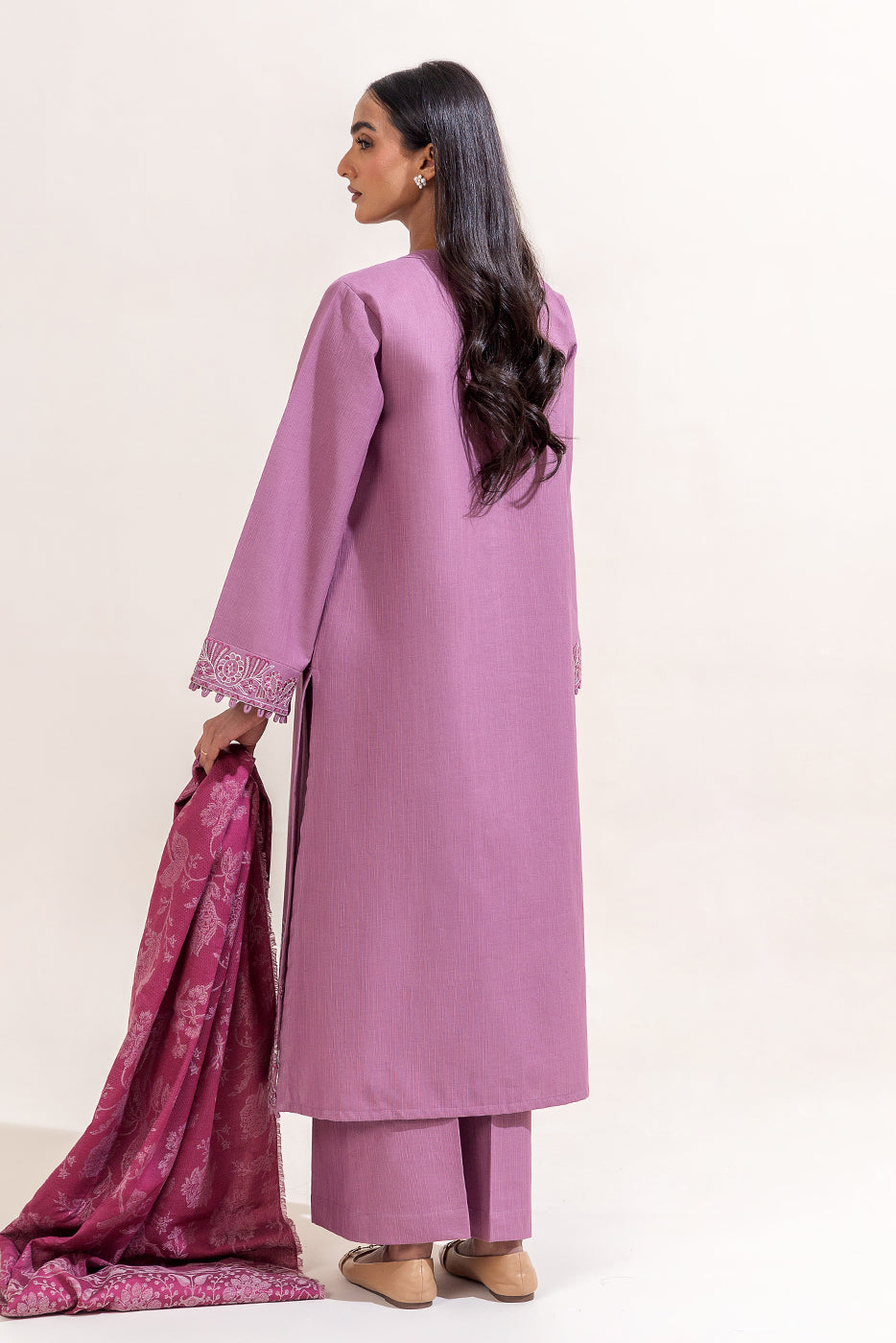 3 Piece Embroidered Khaddar Suit-Bleached Mauve (Unstitched)