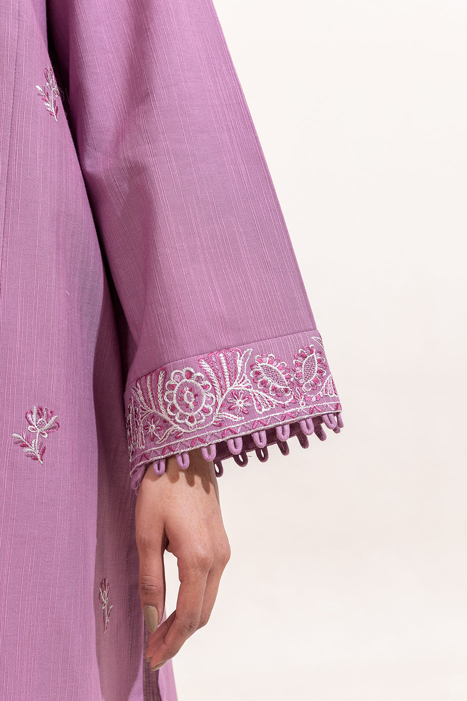 3 Piece Embroidered Khaddar Suit-Bleached Mauve (Unstitched)
