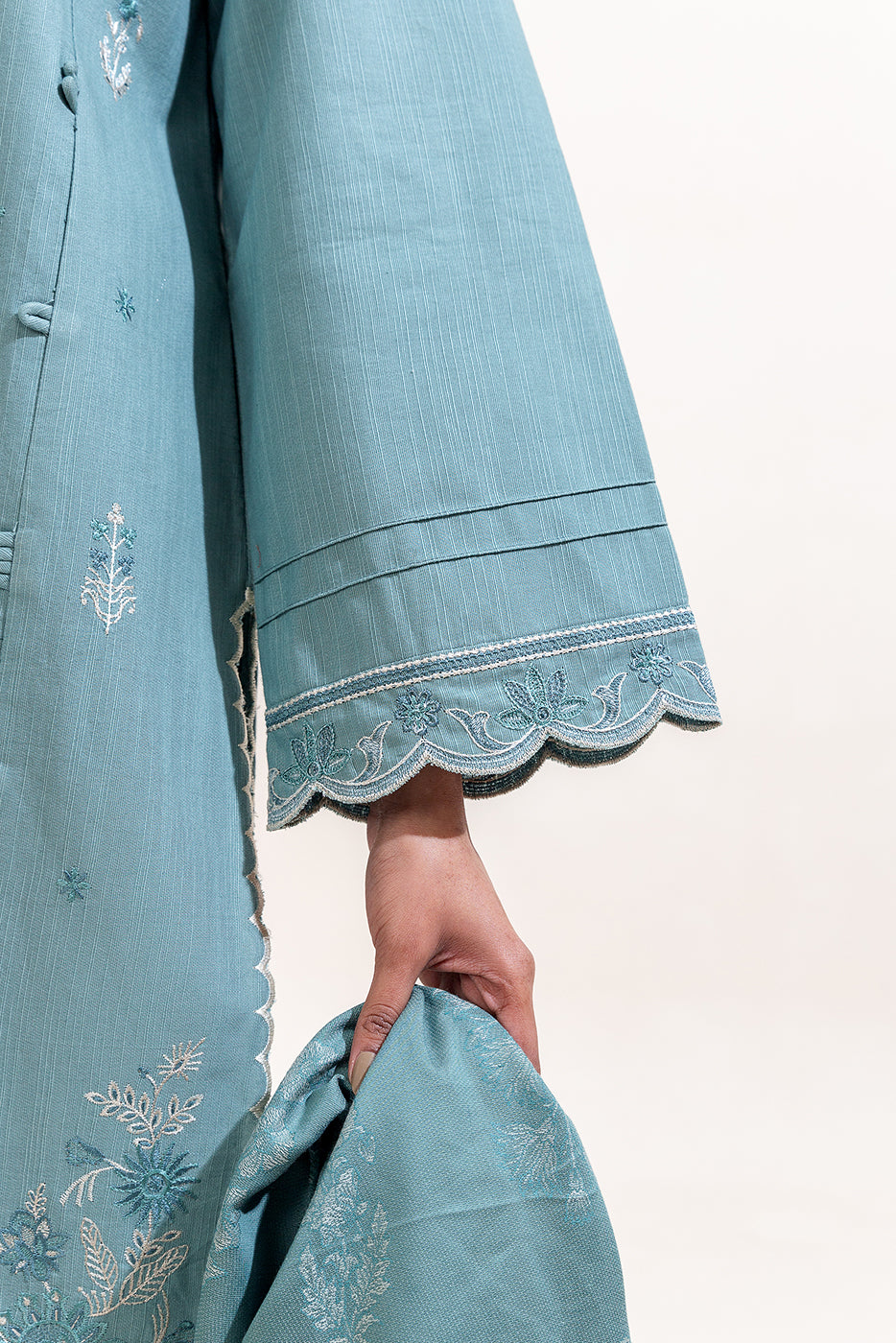 3 Piece Embroidered Khaddar Suit-Silt Green (Unstitched)