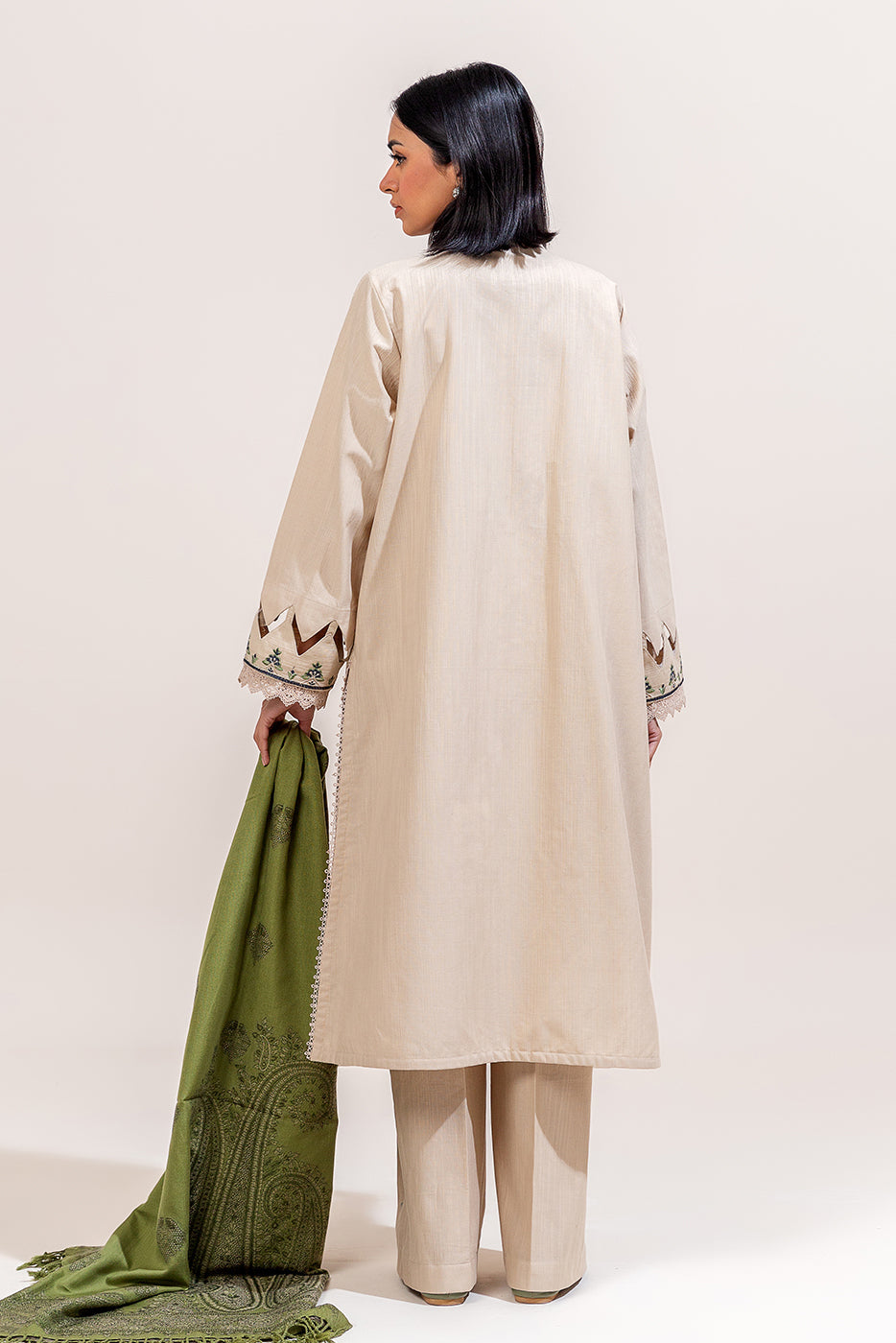 3 Piece Embroidered Khaddar Suit-Muted Teak (Unstitched)