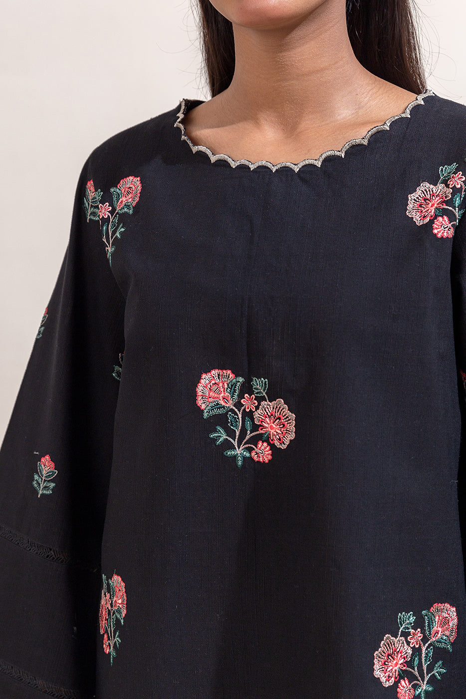 3 Piece Embroidered Khaddar Suit-Black Beauty (Unstitched)