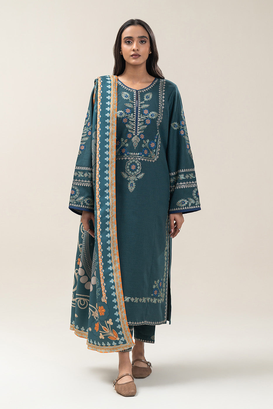 3 PIECE EMBROIDERED SLUB KHADDAR SUIT (PRET)BT2250001PR0058-TEAL-2000000293764-8