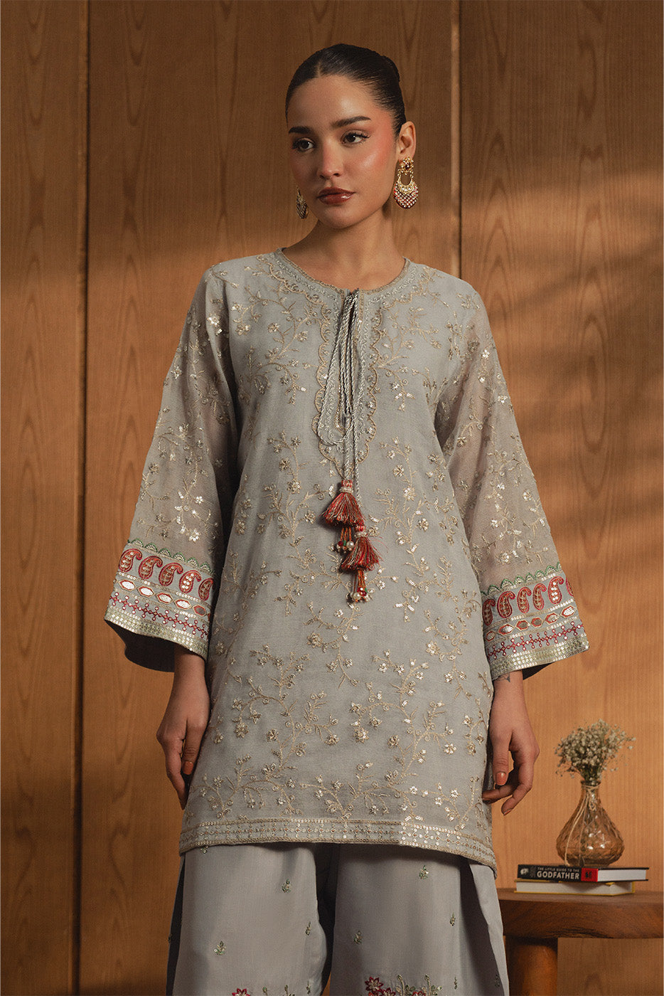 EMBROIDERED COTTON NET SHIRT (LUXURY PRET)