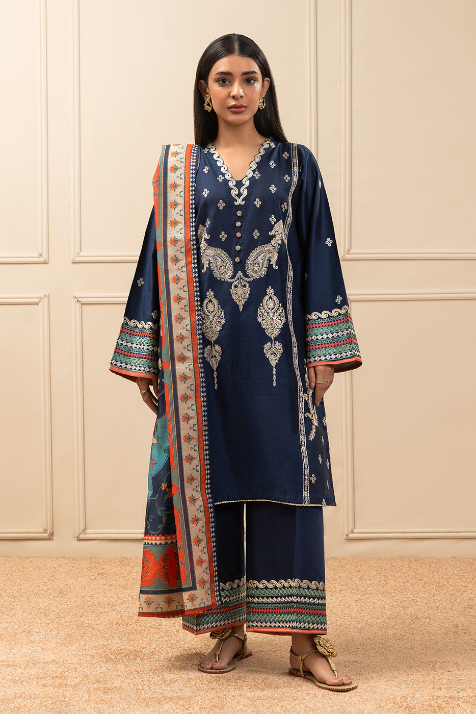 3 PIECE EMBROIDERED TWO TONE SUIT (PRET)BT2250002PR0175-NAVY-2000000293219-8