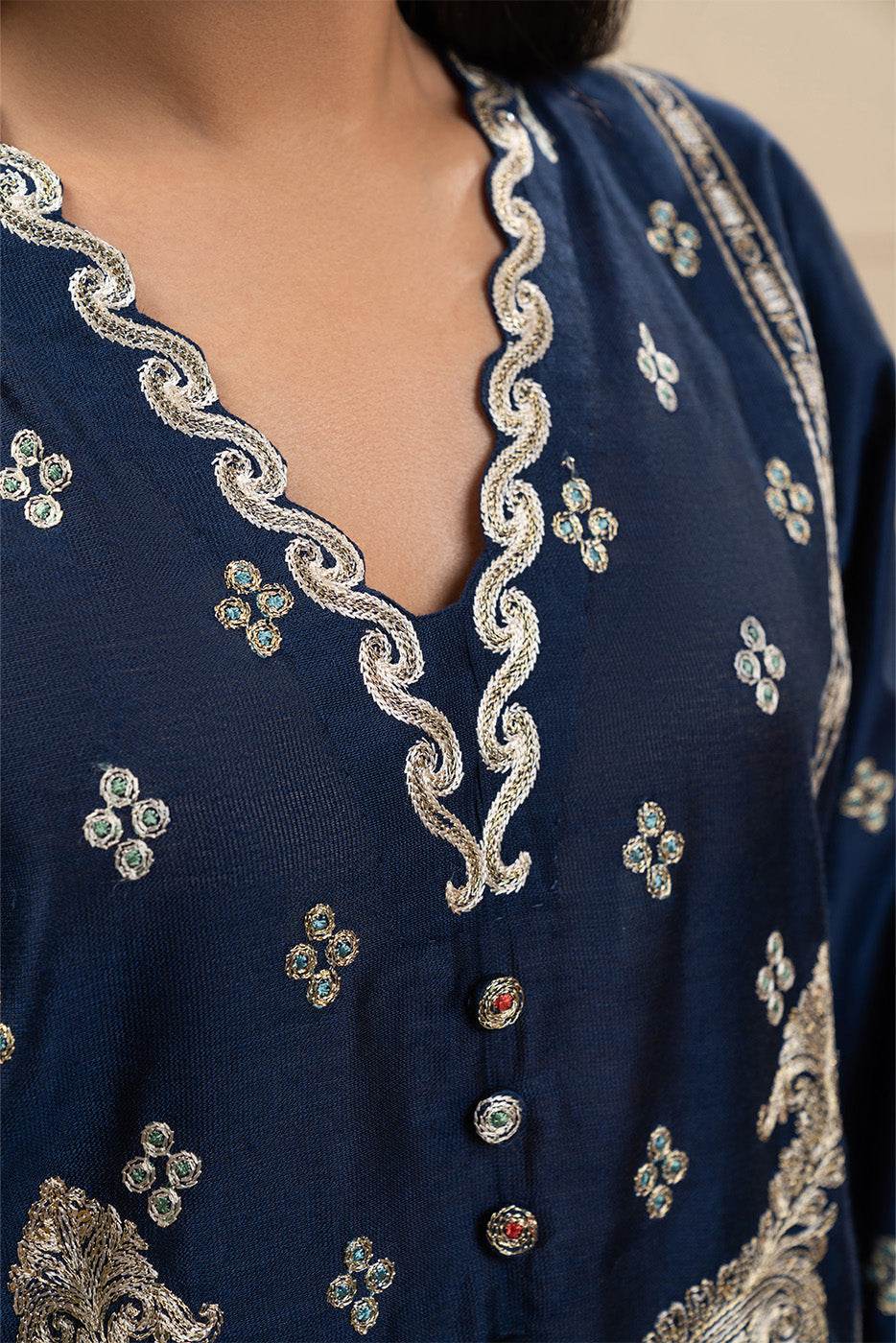 3 PIECE EMBROIDERED TWO TONE SUIT (PRET)BT2250002PR0175-NAVY-2000000293219-8