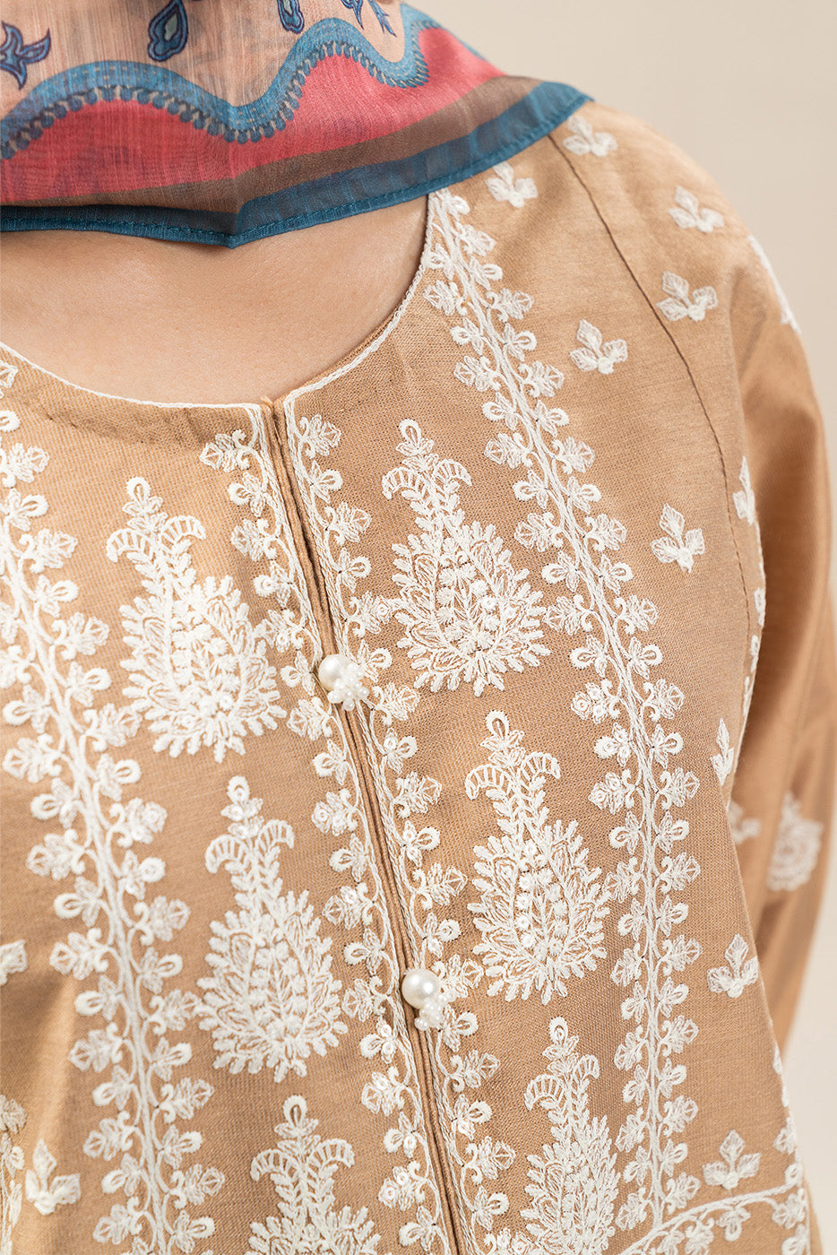 3 PIECE EMBROIDERED TWO TONE SUIT (PRET)BT2250002PR0177-BIEGE-2000000293229-8