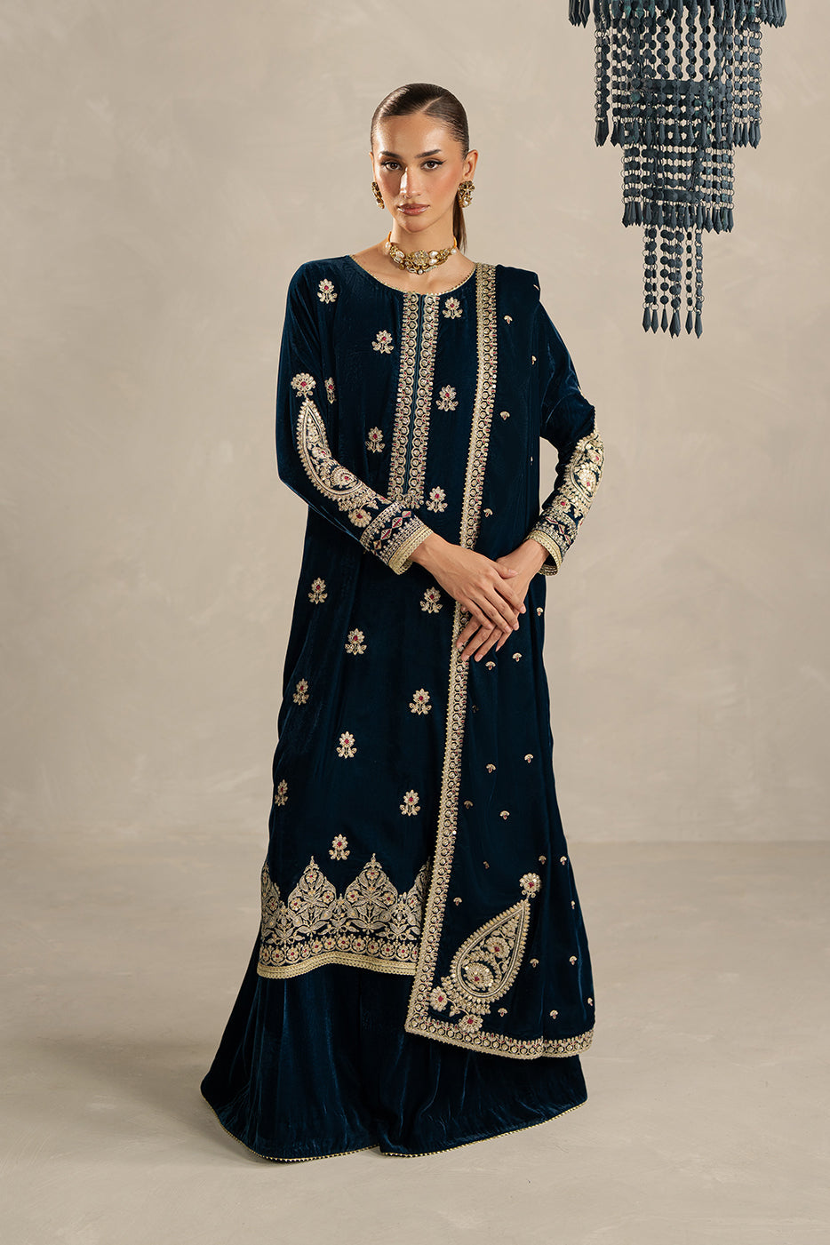 3 PIECE EMBROIDERED VELVET SUIT-AZURE SPELL (UNSTITCHED)BT22501UN006513-TEAL-2000000297378-3PC