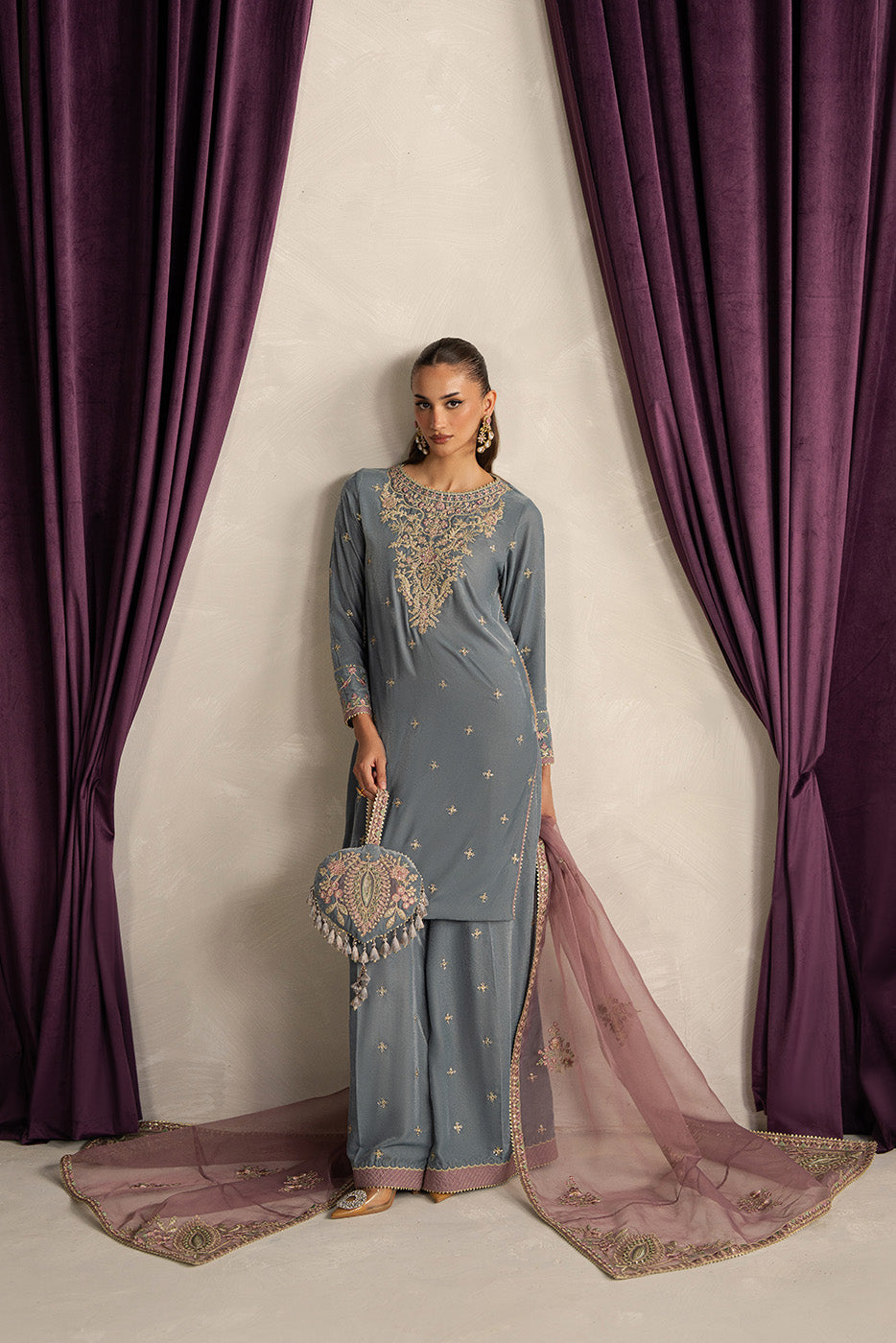 3 PIECE EMBROIDERED VELVET SUIT-MOONLIGHT PEARL (UNSTITCHED)BT22501UN006515-GREY-2000000297380-3PC