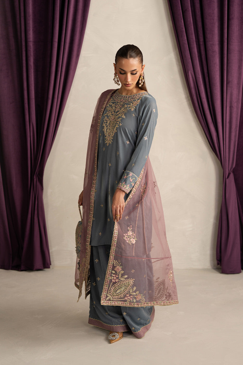 3 PIECE EMBROIDERED VELVET SUIT-MOONLIGHT PEARL (UNSTITCHED)BT22501UN006515-GREY-2000000297380-3PC