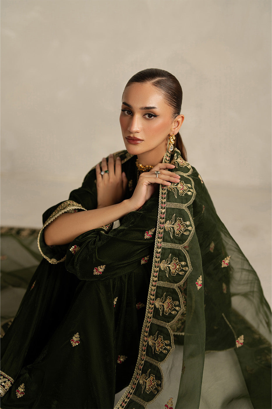3 PIECE EMBROIDERED VELVET SUIT-BASIL LUXE (UNSTITCHED)BT22501UN006517-GREEN-2000000297382-3PC