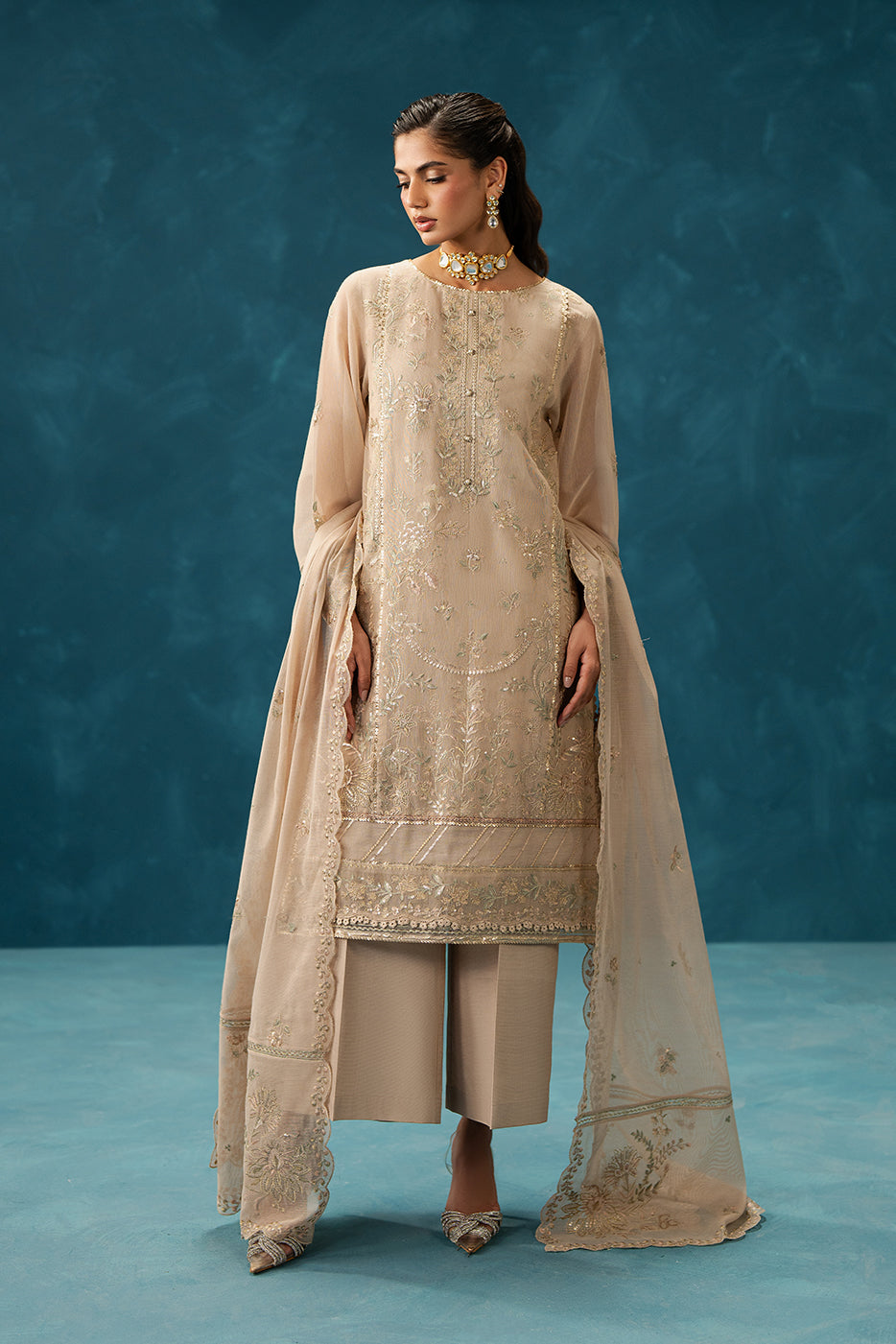4 PIECE EMBROIDERED COTTON NET SUIT-FEATHER BEIGE (UNSTITCHED)BT22501UN006531-BEIGE-2000000297386-4PC