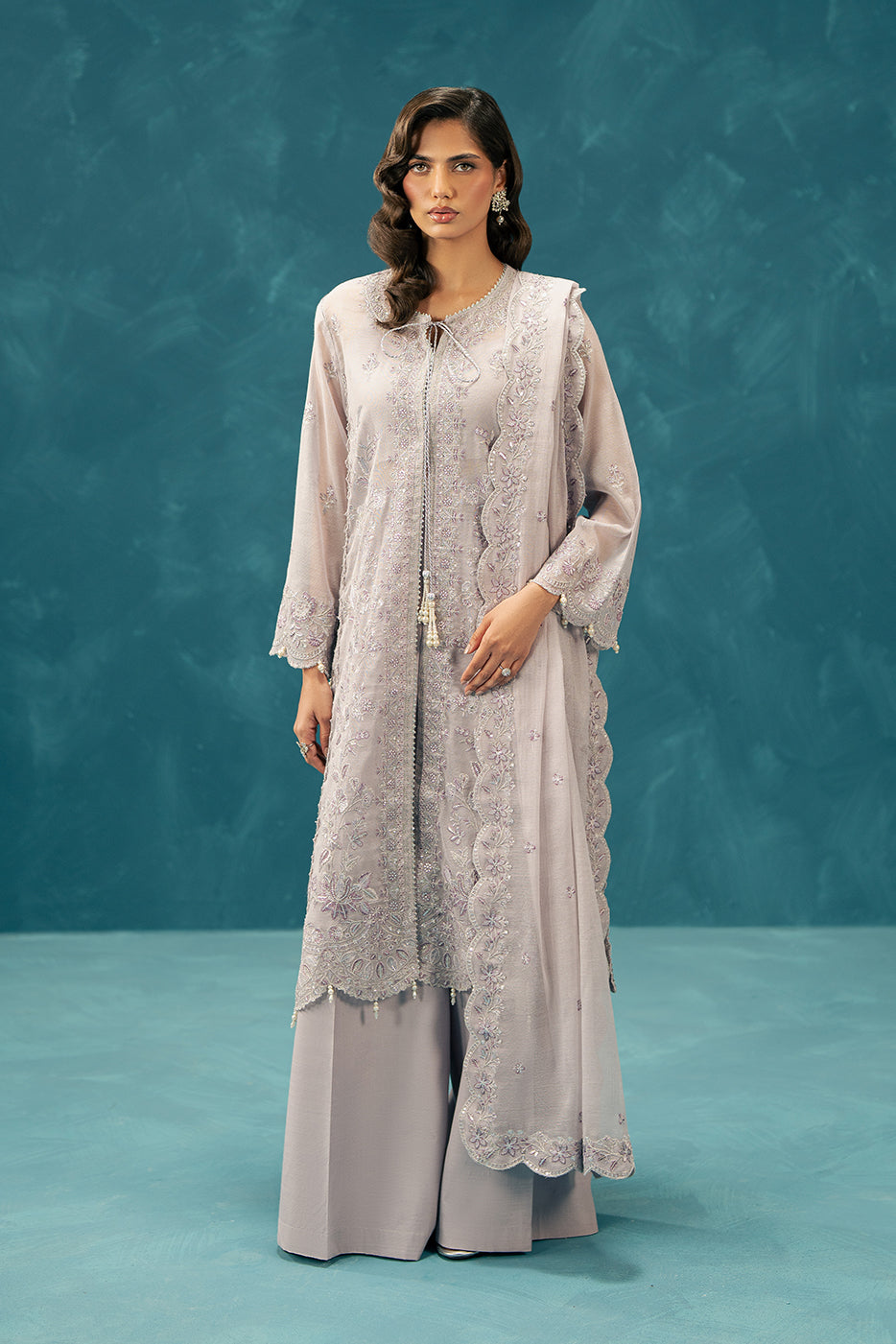 4 PIECE EMBROIDERED COTTON NET SUIT-GLIMMER BLING (UNSTITCHED)BT22501UN006532-PURPLE-2000000297387-4PC