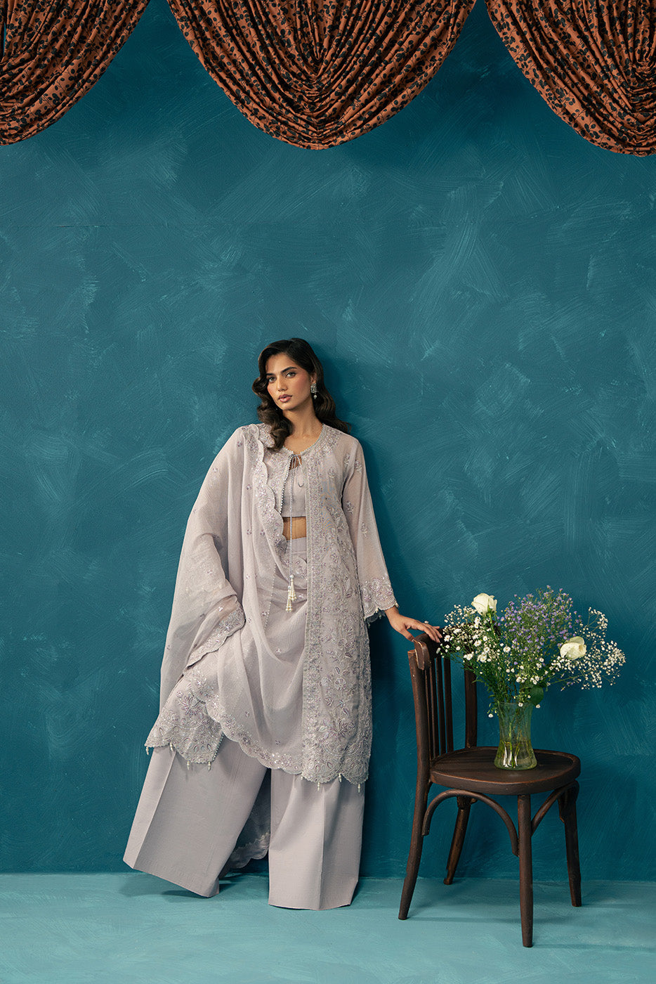 4 PIECE EMBROIDERED COTTON NET SUIT-GLIMMER BLING (UNSTITCHED)BT22501UN006532-PURPLE-2000000297387-4PC