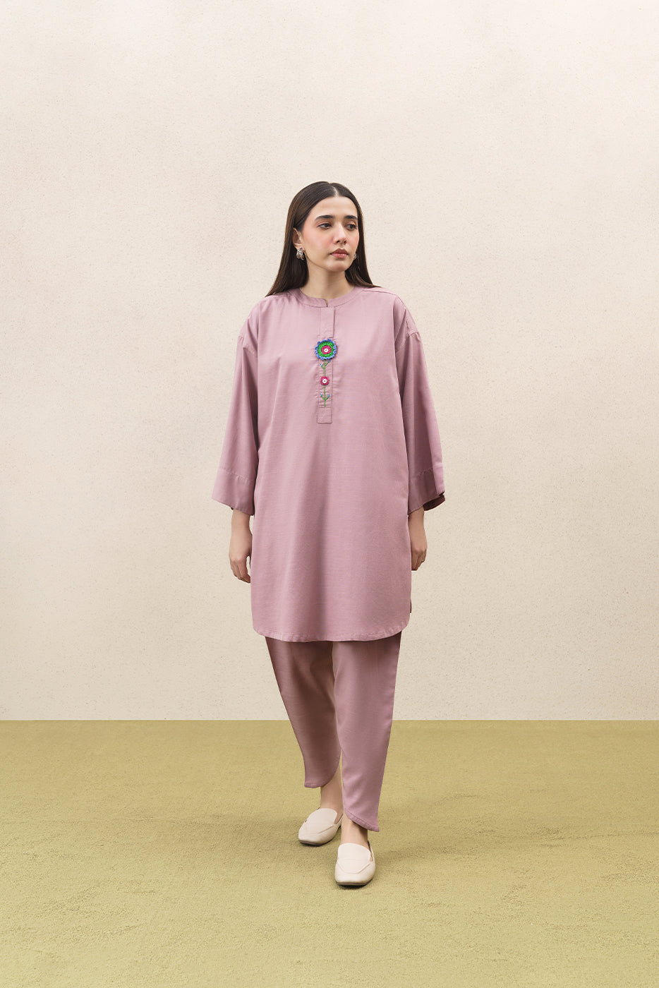 2 PIECE EMBROIDERED TWILL SUIT (PRET)