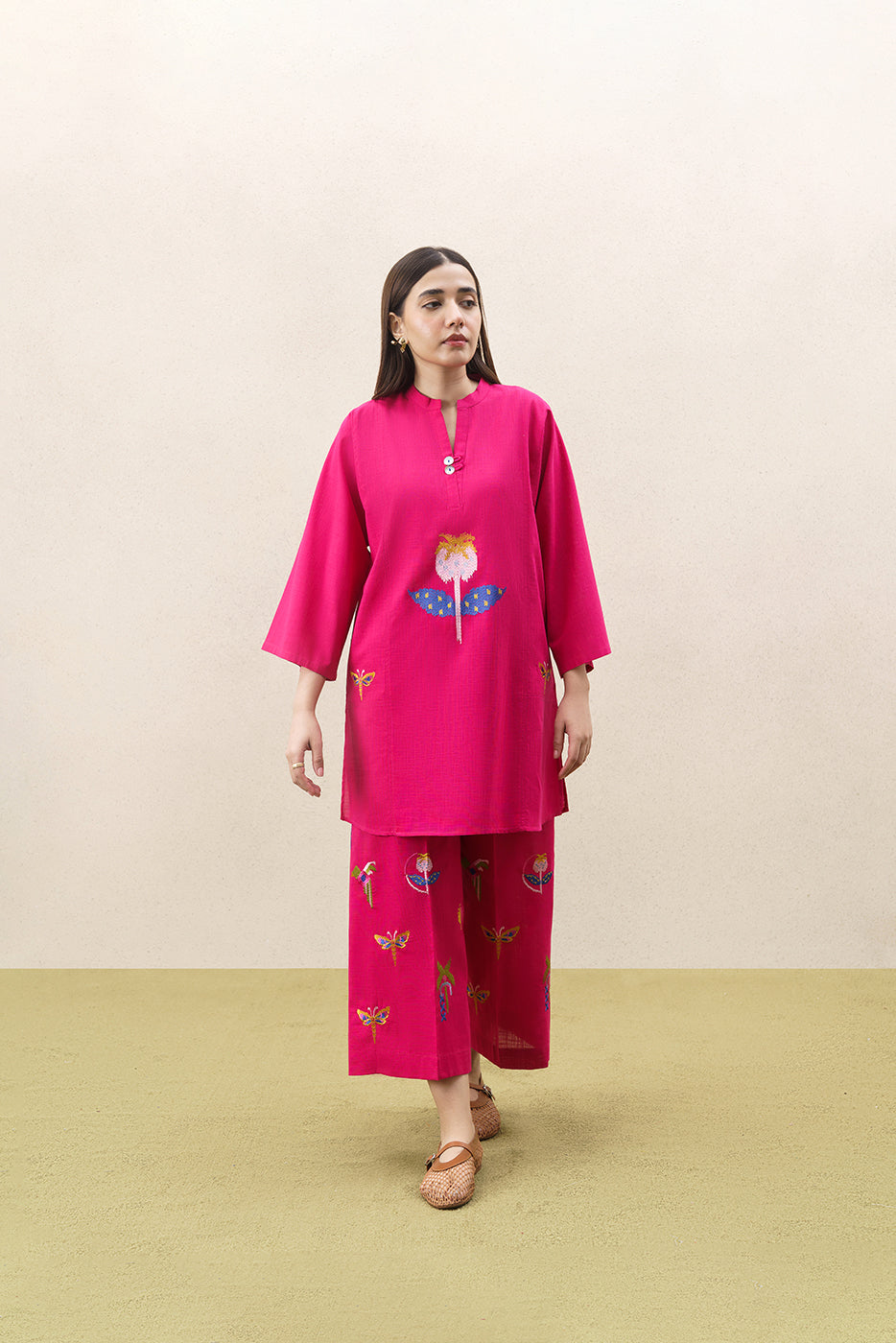 2 PIECE EMBROIDERED TWO WAY SLUB SUIT (PRET)