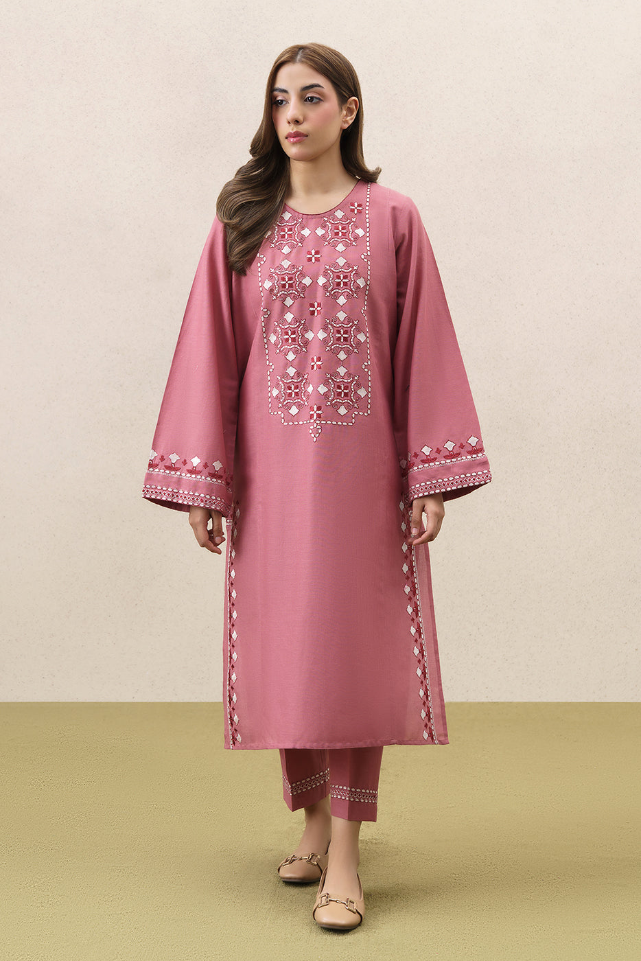 2 PIECE EMBROIDERED SLUB KHADDAR SUIT (PRET)