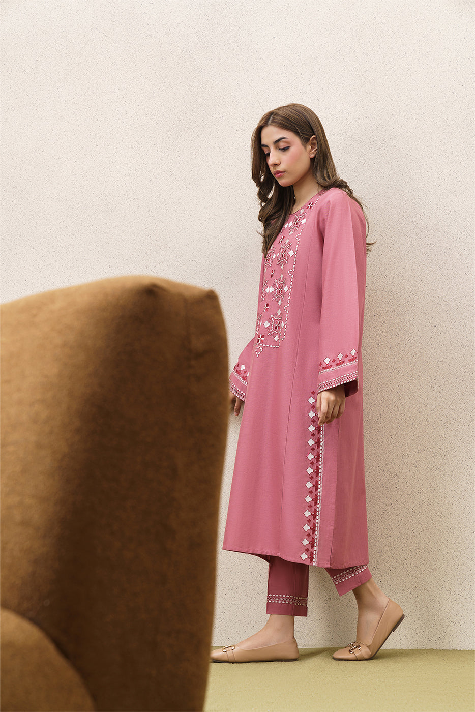 2 PIECE EMBROIDERED SLUB KHADDAR SUIT (PRET)