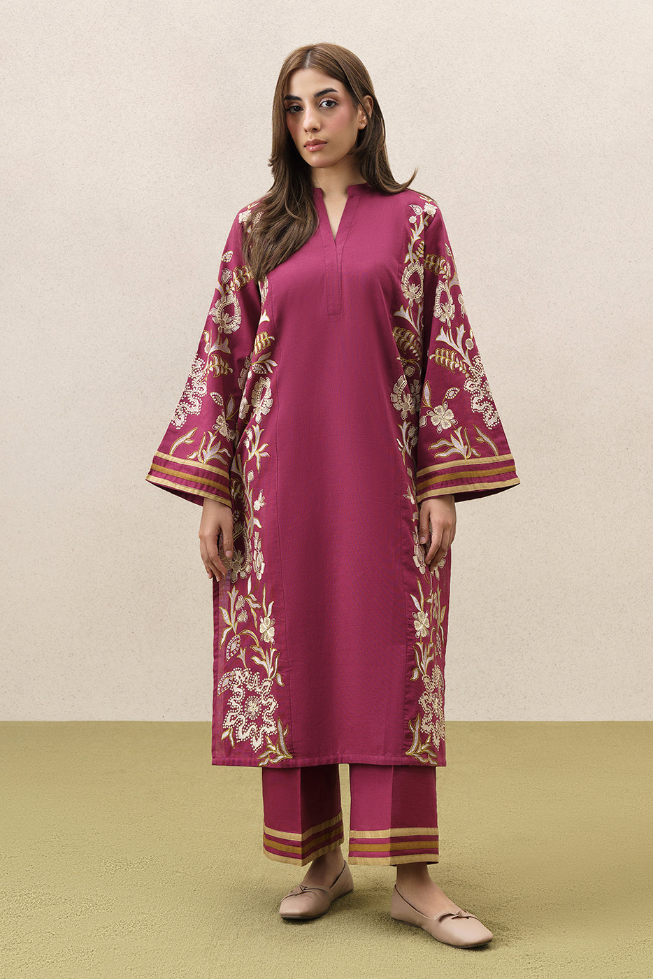 2 PIECE EMBROIDERED SLUB KHADDAR SUIT (PRET)